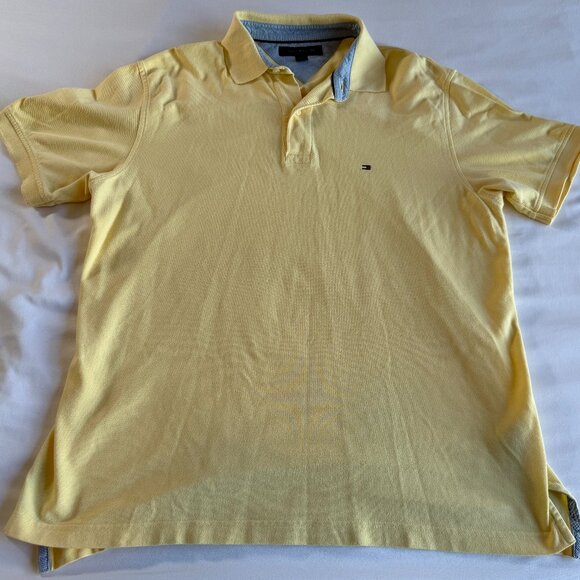 Tommy Hilfiger Regular Fit Men's Casual Polo Shirt – Pale Yellow – Size Large - Picture 1 of 7